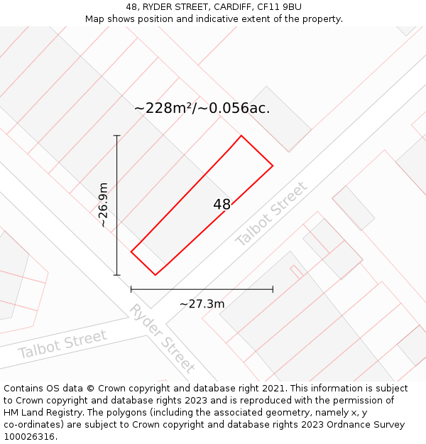 48, RYDER STREET, CARDIFF, CF11 9BU: Plot and title map