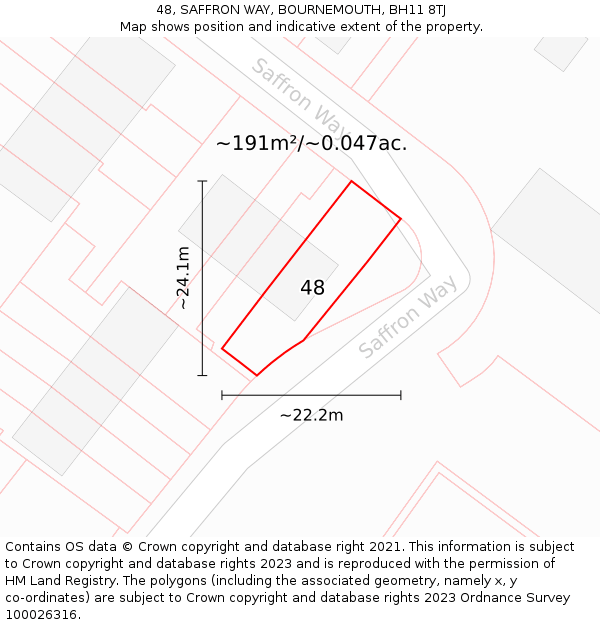 48, SAFFRON WAY, BOURNEMOUTH, BH11 8TJ: Plot and title map