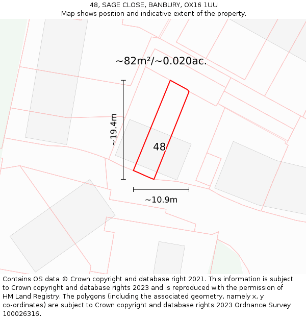 48, SAGE CLOSE, BANBURY, OX16 1UU: Plot and title map