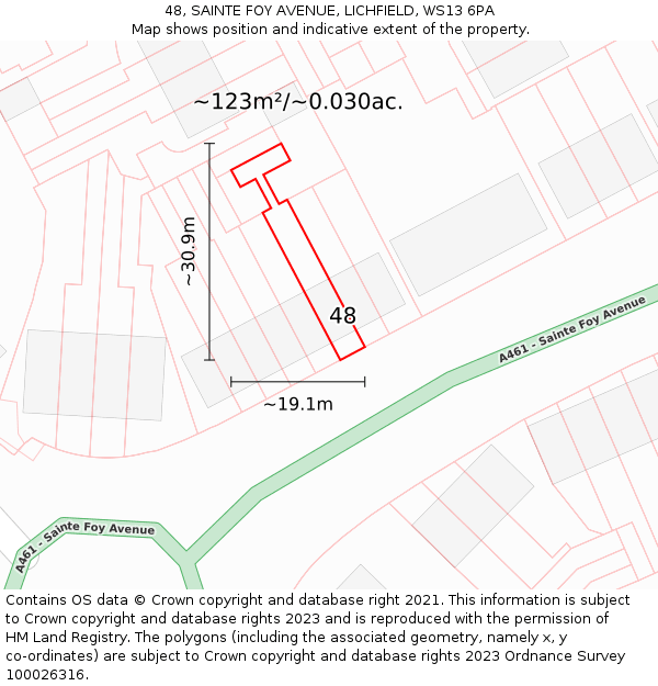 48, SAINTE FOY AVENUE, LICHFIELD, WS13 6PA: Plot and title map