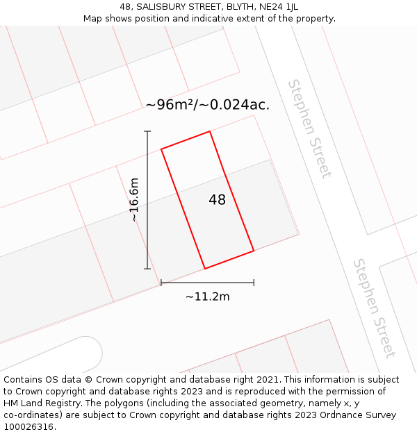 48, SALISBURY STREET, BLYTH, NE24 1JL: Plot and title map