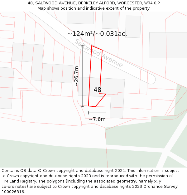 48, SALTWOOD AVENUE, BERKELEY ALFORD, WORCESTER, WR4 0JP: Plot and title map