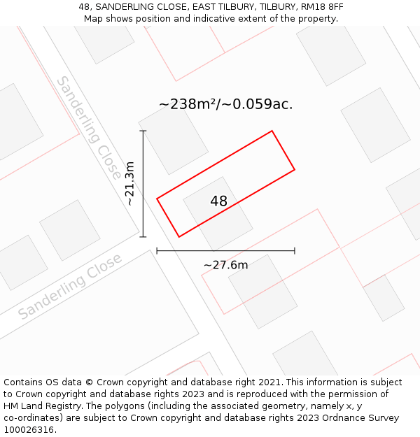 48, SANDERLING CLOSE, EAST TILBURY, TILBURY, RM18 8FF: Plot and title map