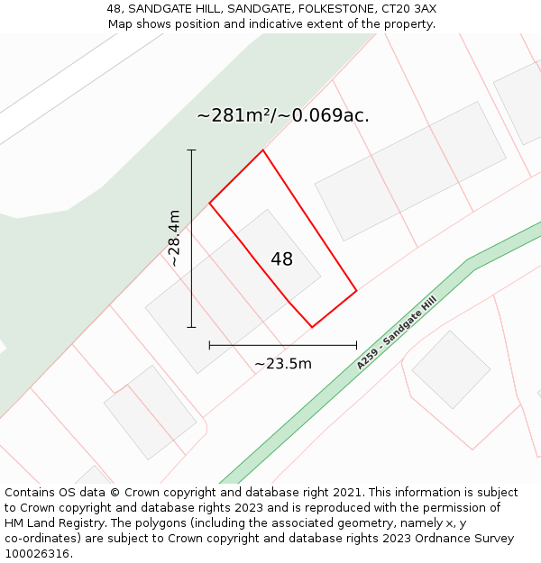 48, SANDGATE HILL, SANDGATE, FOLKESTONE, CT20 3AX: Plot and title map
