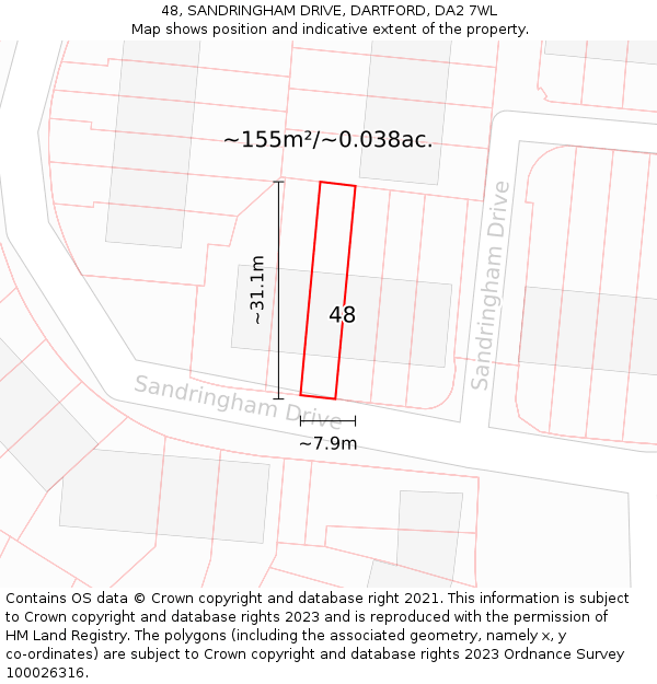 48, SANDRINGHAM DRIVE, DARTFORD, DA2 7WL: Plot and title map