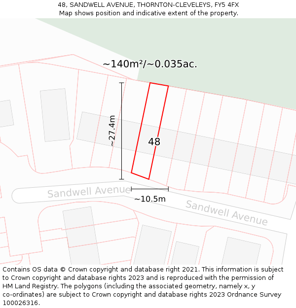 48, SANDWELL AVENUE, THORNTON-CLEVELEYS, FY5 4FX: Plot and title map