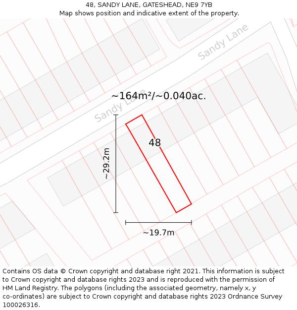 48, SANDY LANE, GATESHEAD, NE9 7YB: Plot and title map
