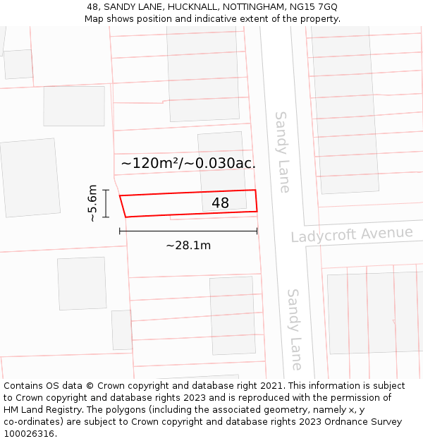 48, SANDY LANE, HUCKNALL, NOTTINGHAM, NG15 7GQ: Plot and title map