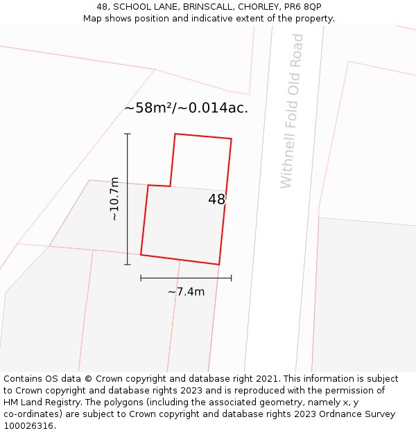 48, SCHOOL LANE, BRINSCALL, CHORLEY, PR6 8QP: Plot and title map