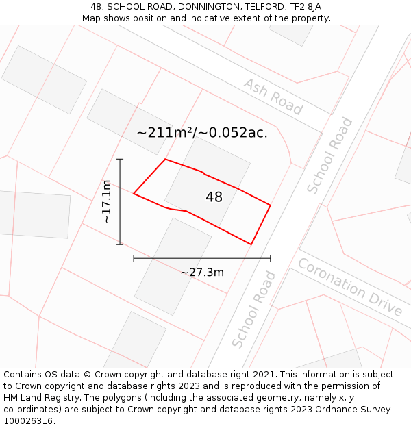 48, SCHOOL ROAD, DONNINGTON, TELFORD, TF2 8JA: Plot and title map