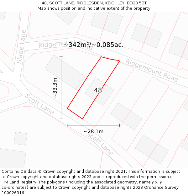 48, SCOTT LANE, RIDDLESDEN, KEIGHLEY, BD20 5BT: Plot and title map