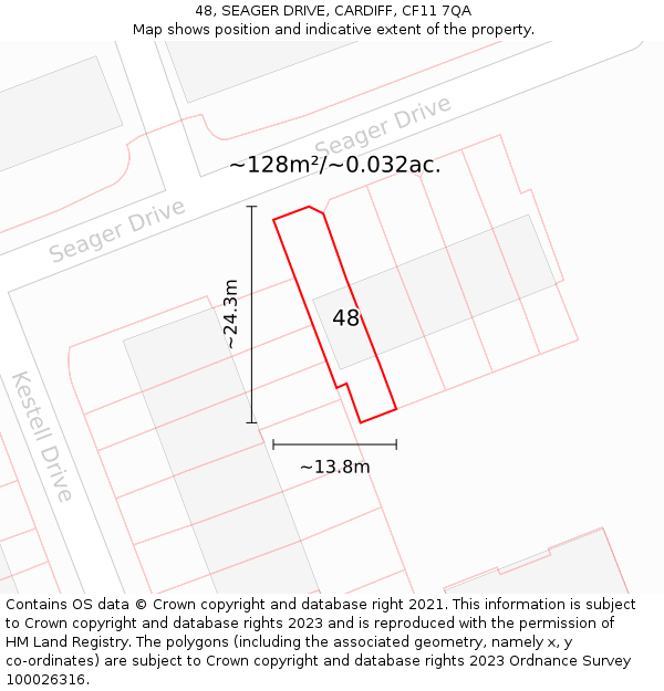 48, SEAGER DRIVE, CARDIFF, CF11 7QA: Plot and title map