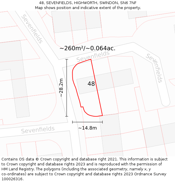 48, SEVENFIELDS, HIGHWORTH, SWINDON, SN6 7NF: Plot and title map