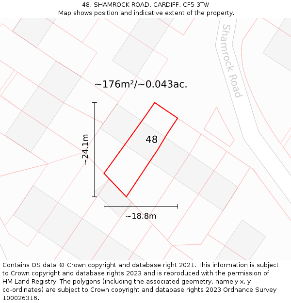 48, SHAMROCK ROAD, CARDIFF, CF5 3TW: Plot and title map