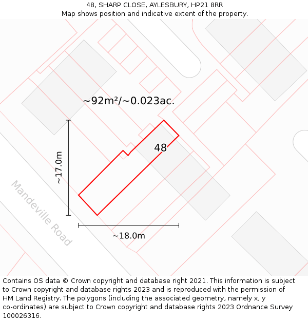48, SHARP CLOSE, AYLESBURY, HP21 8RR: Plot and title map