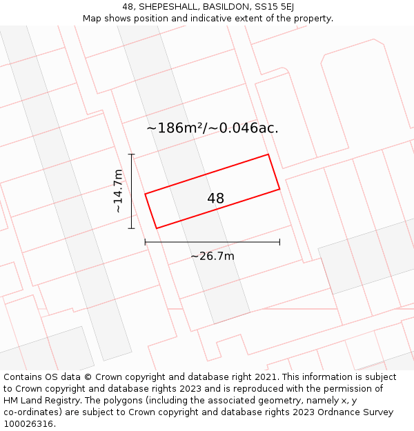 48, SHEPESHALL, BASILDON, SS15 5EJ: Plot and title map