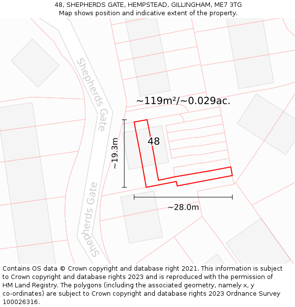 48, SHEPHERDS GATE, HEMPSTEAD, GILLINGHAM, ME7 3TG: Plot and title map