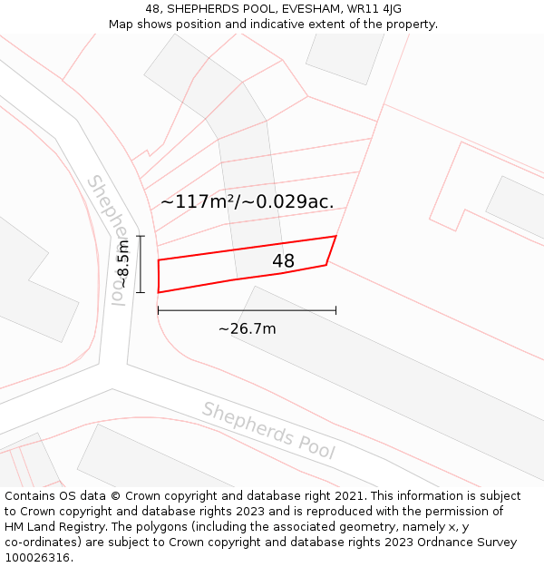 48, SHEPHERDS POOL, EVESHAM, WR11 4JG: Plot and title map