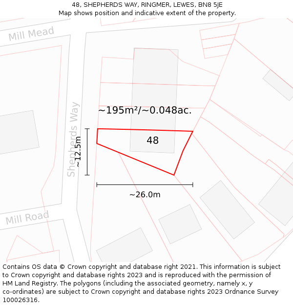 48, SHEPHERDS WAY, RINGMER, LEWES, BN8 5JE: Plot and title map