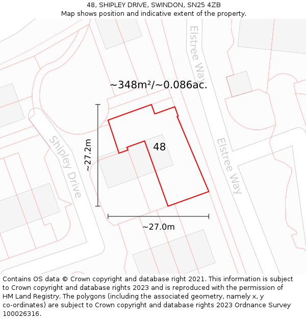 48, SHIPLEY DRIVE, SWINDON, SN25 4ZB: Plot and title map