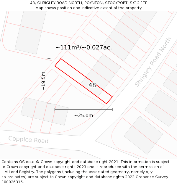 48, SHRIGLEY ROAD NORTH, POYNTON, STOCKPORT, SK12 1TE: Plot and title map