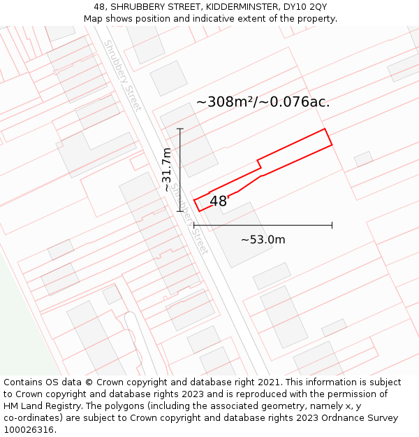 48, SHRUBBERY STREET, KIDDERMINSTER, DY10 2QY: Plot and title map
