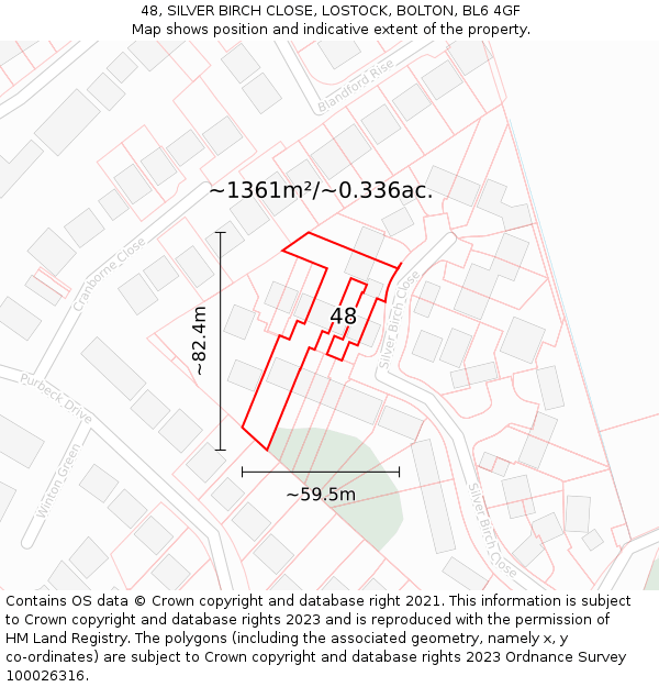 48, SILVER BIRCH CLOSE, LOSTOCK, BOLTON, BL6 4GF: Plot and title map