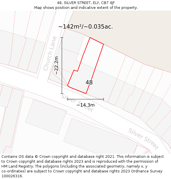 48, SILVER STREET, ELY, CB7 4JF: Plot and title map