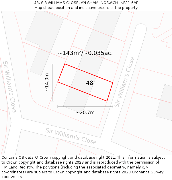 48, SIR WILLIAMS CLOSE, AYLSHAM, NORWICH, NR11 6AP: Plot and title map