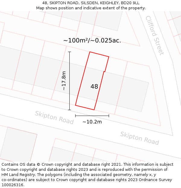 48, SKIPTON ROAD, SILSDEN, KEIGHLEY, BD20 9LL: Plot and title map
