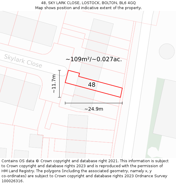48, SKY LARK CLOSE, LOSTOCK, BOLTON, BL6 4GQ: Plot and title map