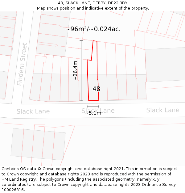 48, SLACK LANE, DERBY, DE22 3DY: Plot and title map