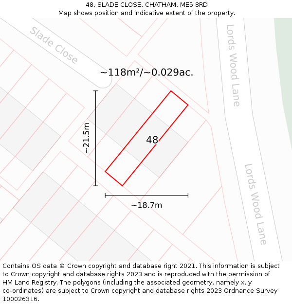 48, SLADE CLOSE, CHATHAM, ME5 8RD: Plot and title map