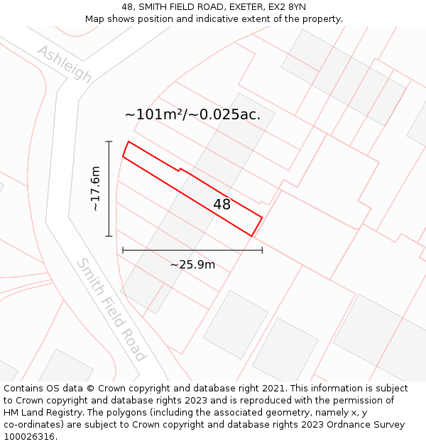 48, SMITH FIELD ROAD, EXETER, EX2 8YN: Plot and title map