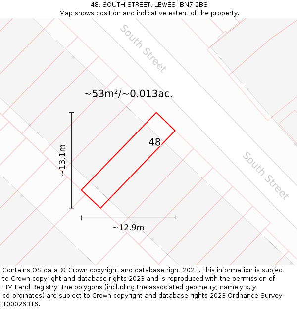48, SOUTH STREET, LEWES, BN7 2BS: Plot and title map