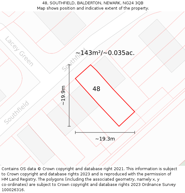 48, SOUTHFIELD, BALDERTON, NEWARK, NG24 3QB: Plot and title map