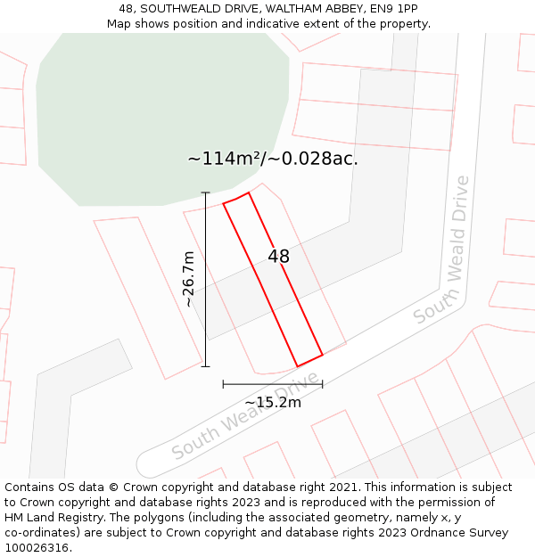 48, SOUTHWEALD DRIVE, WALTHAM ABBEY, EN9 1PP: Plot and title map