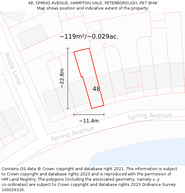 48, SPRING AVENUE, HAMPTON VALE, PETERBOROUGH, PE7 8HW: Plot and title map