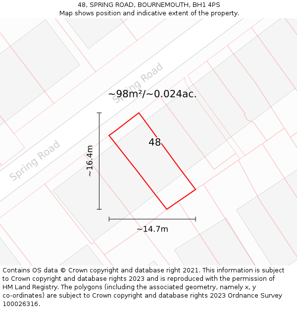 48, SPRING ROAD, BOURNEMOUTH, BH1 4PS: Plot and title map