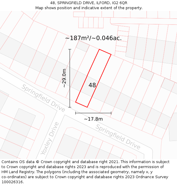 48, SPRINGFIELD DRIVE, ILFORD, IG2 6QR: Plot and title map