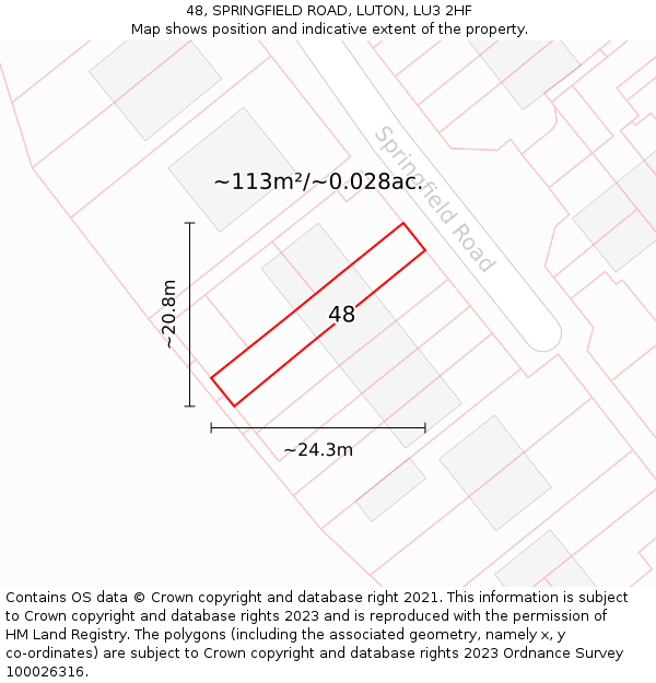 48, SPRINGFIELD ROAD, LUTON, LU3 2HF: Plot and title map