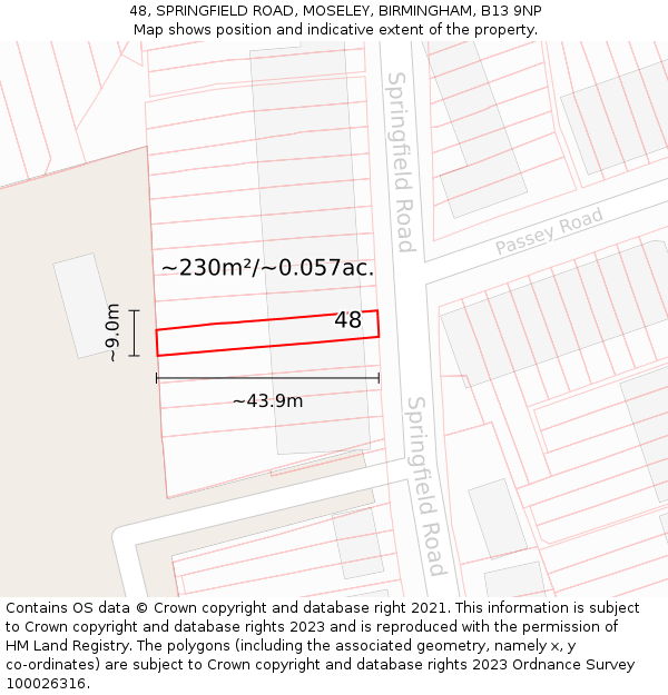 48, SPRINGFIELD ROAD, MOSELEY, BIRMINGHAM, B13 9NP: Plot and title map