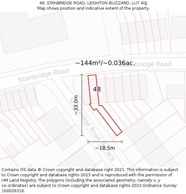 48, STANBRIDGE ROAD, LEIGHTON BUZZARD, LU7 4QJ: Plot and title map