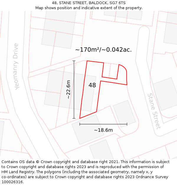 48, STANE STREET, BALDOCK, SG7 6TS: Plot and title map