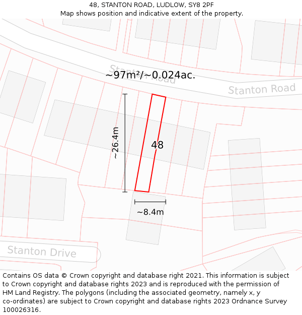 48, STANTON ROAD, LUDLOW, SY8 2PF: Plot and title map