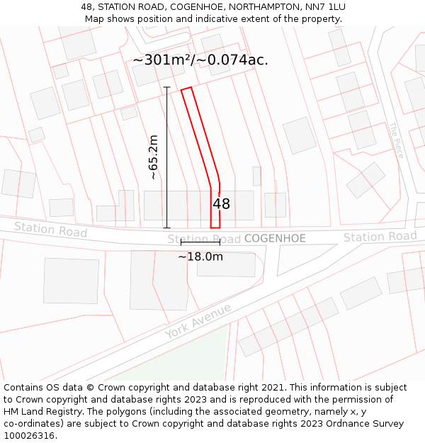 48, STATION ROAD, COGENHOE, NORTHAMPTON, NN7 1LU: Plot and title map