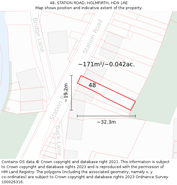 48, STATION ROAD, HOLMFIRTH, HD9 1AE: Plot and title map