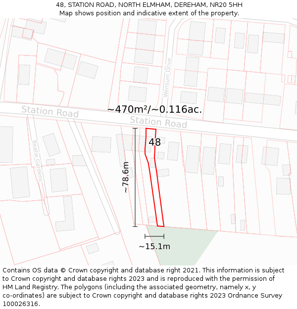 48, STATION ROAD, NORTH ELMHAM, DEREHAM, NR20 5HH: Plot and title map