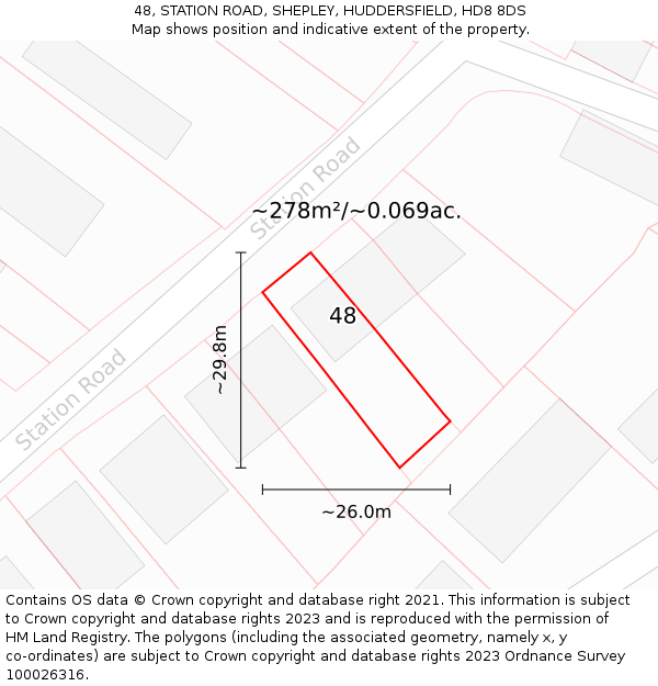 48, STATION ROAD, SHEPLEY, HUDDERSFIELD, HD8 8DS: Plot and title map