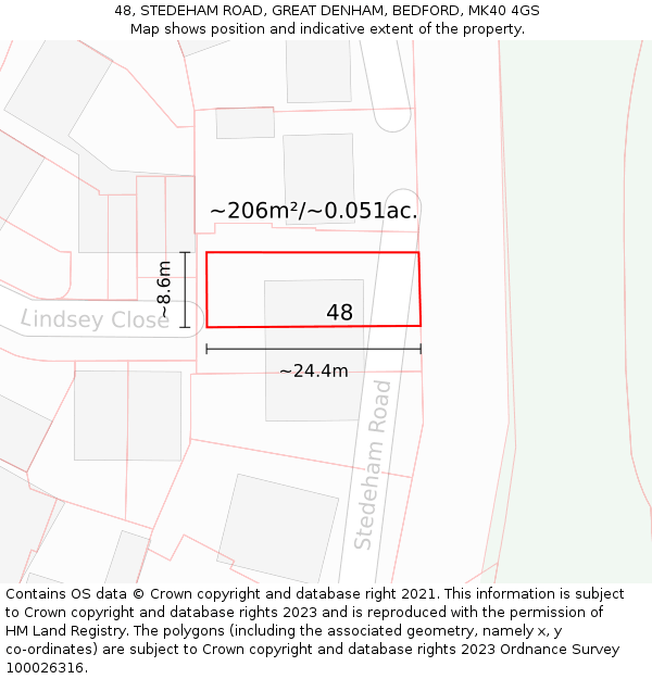 48, STEDEHAM ROAD, GREAT DENHAM, BEDFORD, MK40 4GS: Plot and title map